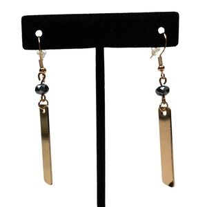Copper Tone 925 Sterling Hook Dangle Earring Faceted Crystal Accent Bead 2.5 in